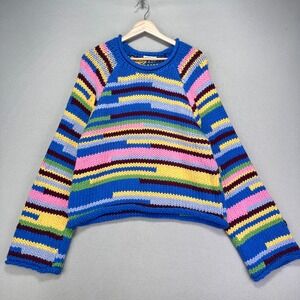 Ghanda Sweater Womens M Crewneck Bright Colorful Chunky Knit Eclectic Rainbow